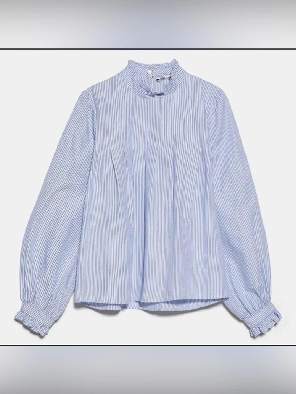 ZARA | Blue White Striped Ruffled Poplin Shirt Blouse